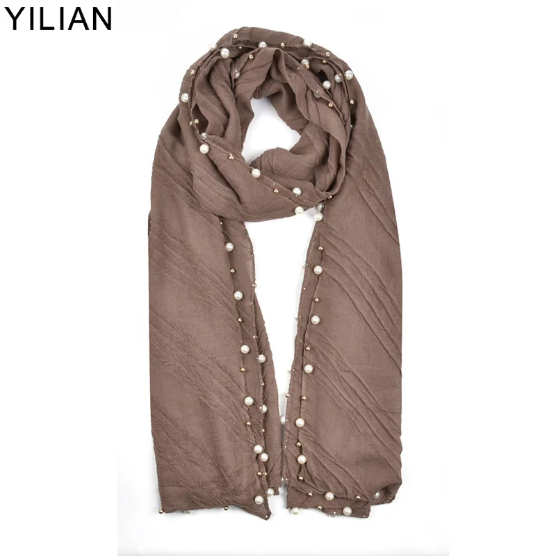 Женский элегантный плиссированный шарф с жемчугом SF843|cotton scarf|brand design scarfbrand fashion