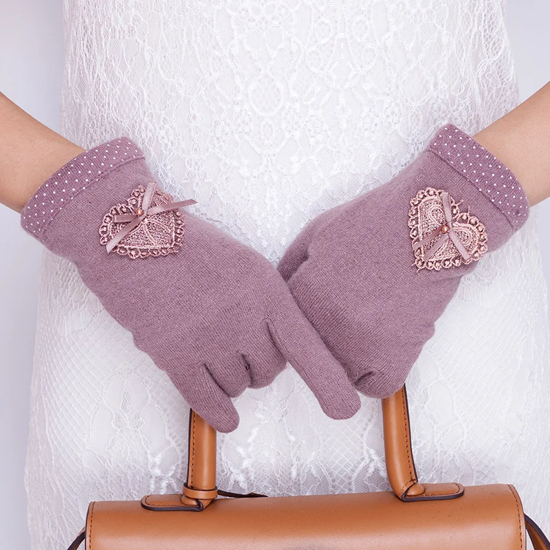 Женские перчатки REALBY осенне зимние шерстяные с кроличьим мехом теплые варежки