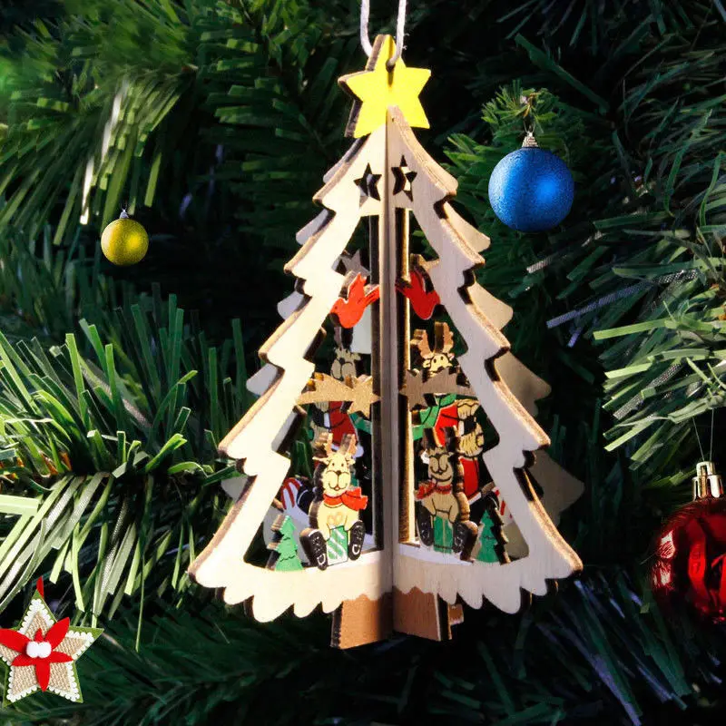 3D деревянное Рождественское украшение Xmas Tree подвесные украшения на стене дома