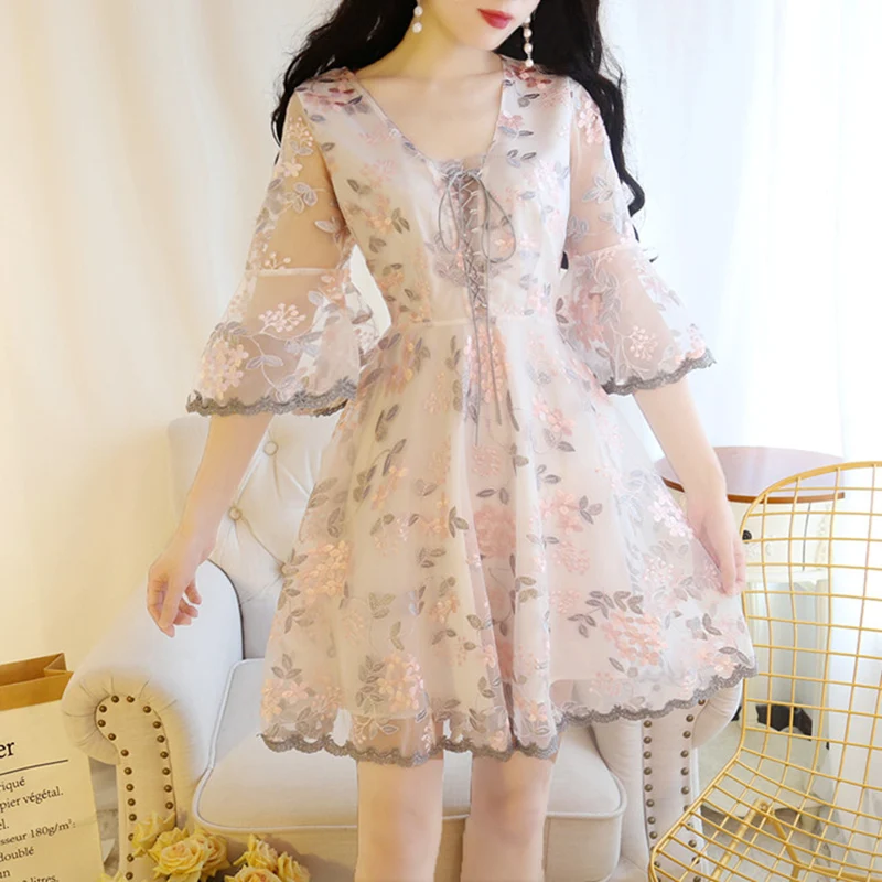 Летнее японское милое платье принцессы для девочек с вышивкой в стиле ретро