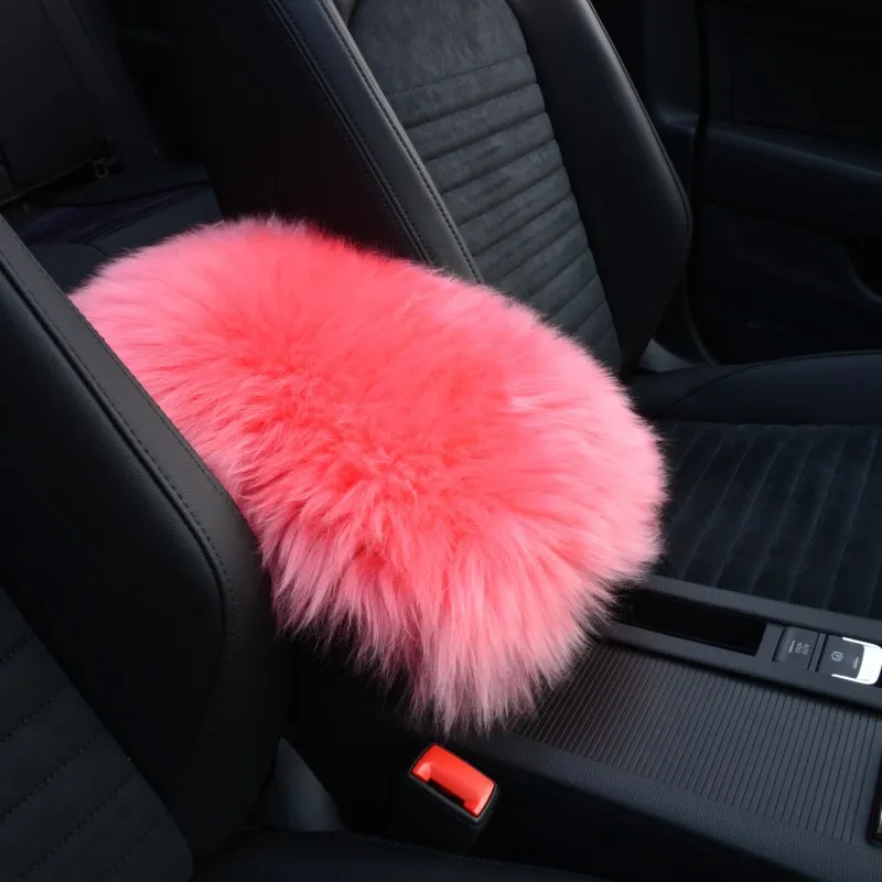 Pink Авто Центральная консоль подлокотник коврик теплый пушистый Овчина Шерсть Автомобиль центральная консоль сиденье Коробка Чехол Подушка Универсальный подходит для большинства автомобилей - Название цвета: Pink