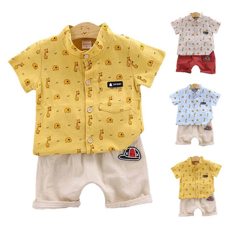 Baby Boys Clothing Children Summer Clothes Cartoon Kids Boy Set Animal Short Sleeve Top+Short Pants |