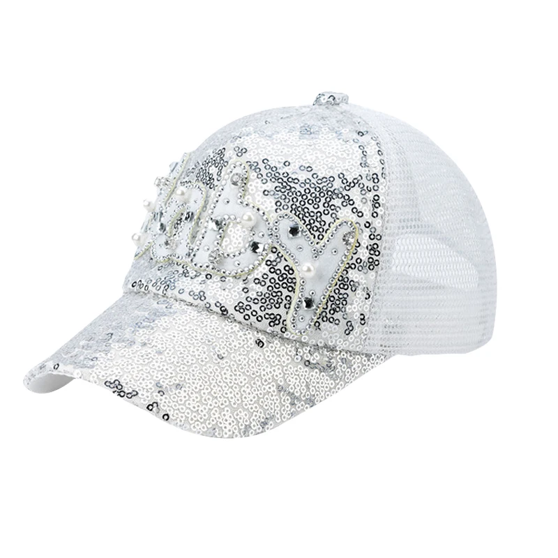 silver-baby Новая летне-осенняя Кепка для маленьких девочек от 3 до 9 лет, бейсбольная кепка для девочек с блестками и сеткой, регулируемая Детская кепка с милыми ушками, шляпы от солнца - Цвет: silver-baby