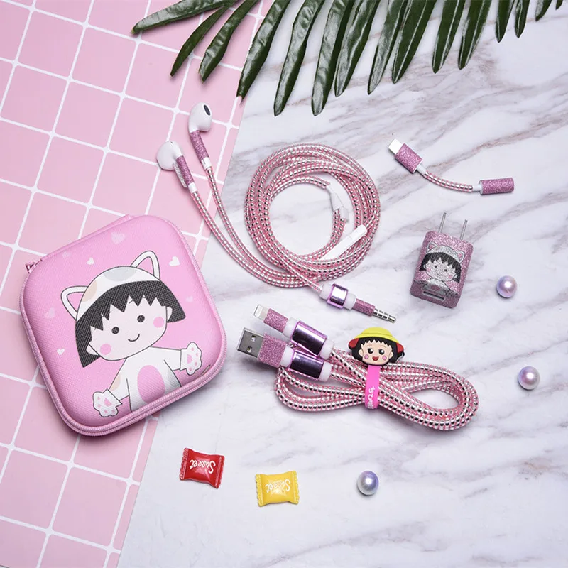 Мультяшный usb-кабель протектор для наушников с коробка для наушников кабель Стикеры для намотки спиральный usb-шнур с зарядным устройством для iphone 5 6 7 8 плюс - Цвет: style 11