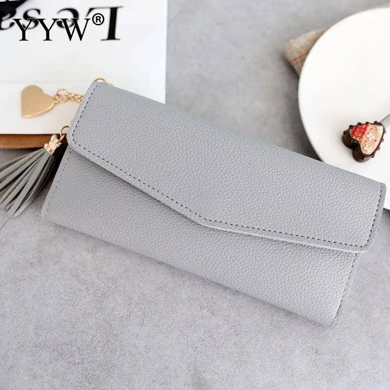 silver grey Модные женские кошельки, простые кошельки на молнии, черные, белые, серые, белые, длинный секционный клатч, кошелек из искусственной кожи, сумка для денег - Цвет: silver grey