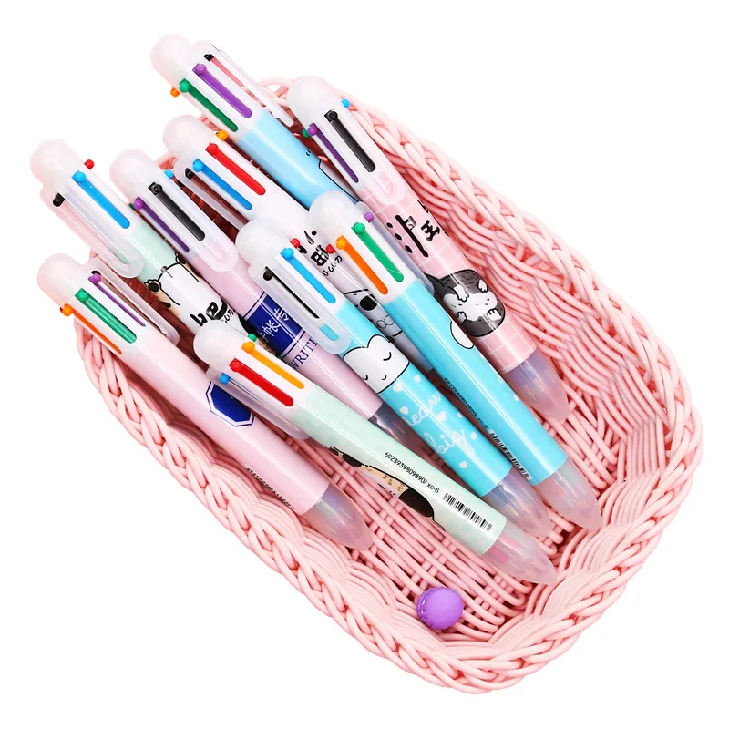 6 цветная шариковая ручка мяч милый котенок пресс Студент Письменные