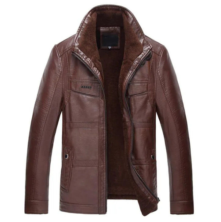 Кожаная мужская Куртка jaqueta de couro masculina, мужское толстое пальто из искусственной кожи, Мужская Повседневная зимняя флисовая куртка с искусственным мехом