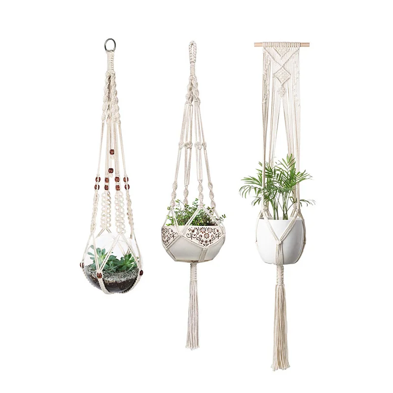 

PACK OF 3 MACRAME PLANT HANGERS INDOOR WALL HANGING PLANTER BASKET FLOWER POT
