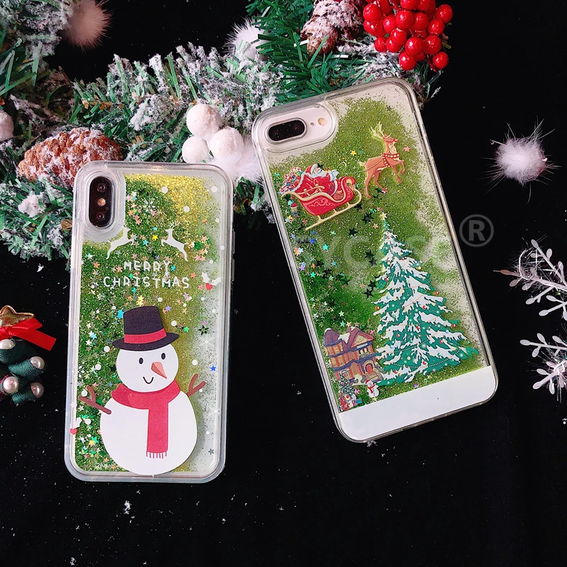 SYCASE Christmas quicksand case For iPhone 7 8 Plus 6 6s Case X Xr Xs Max Flash Powder Transparent Cartoon Cover |
