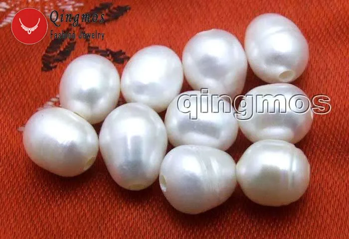 

Qingmos Wholesale 10 Pieces 10-11mm Pink Rice or Drop Natural 2mm Hole Pearl Beads for Jewelry Making Necklace Pendant-los648