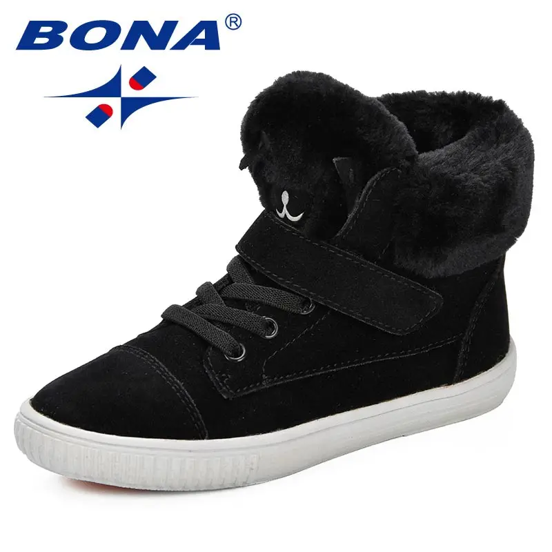 BLACK BONA/ новые модные стильные детские ботинки; детская Осенняя обувь; ботильоны из флока для девочек; нескользящая удобная обувь; большие размеры - Цвет: BLACK