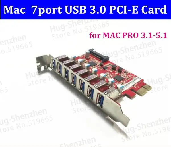 Super Speed 7 Port USB 3.0 PCIE PCI Express Control Card Adapter Front Panel for MAC PRO 3.1-5.1/OSX 10.8-10.14 Sierra or Mojave