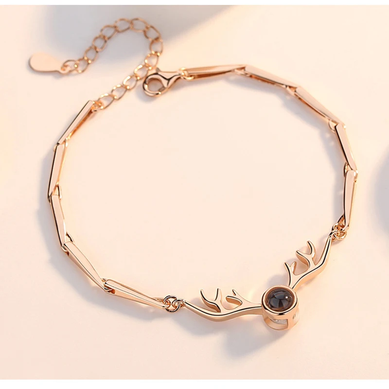 Посеребренный браслет из розового золота 100 языков с надписью I love you подвеской