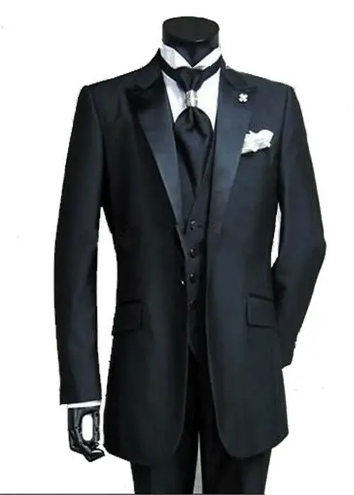 

Fashion Slim Cut Black Lapel 3Pcs Tuxedos Groom Men's Suits Formal Party Custom