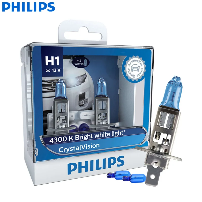 H1 Philips Crystal Vision H1 H4 H7 H11 HB2 HB3 HB4 9003 9005 9006 12V CV 4300K яркий белый автомобильный галогенный головной светильник, автомобильная лампа(двойная - Испускаемый цвет: H1