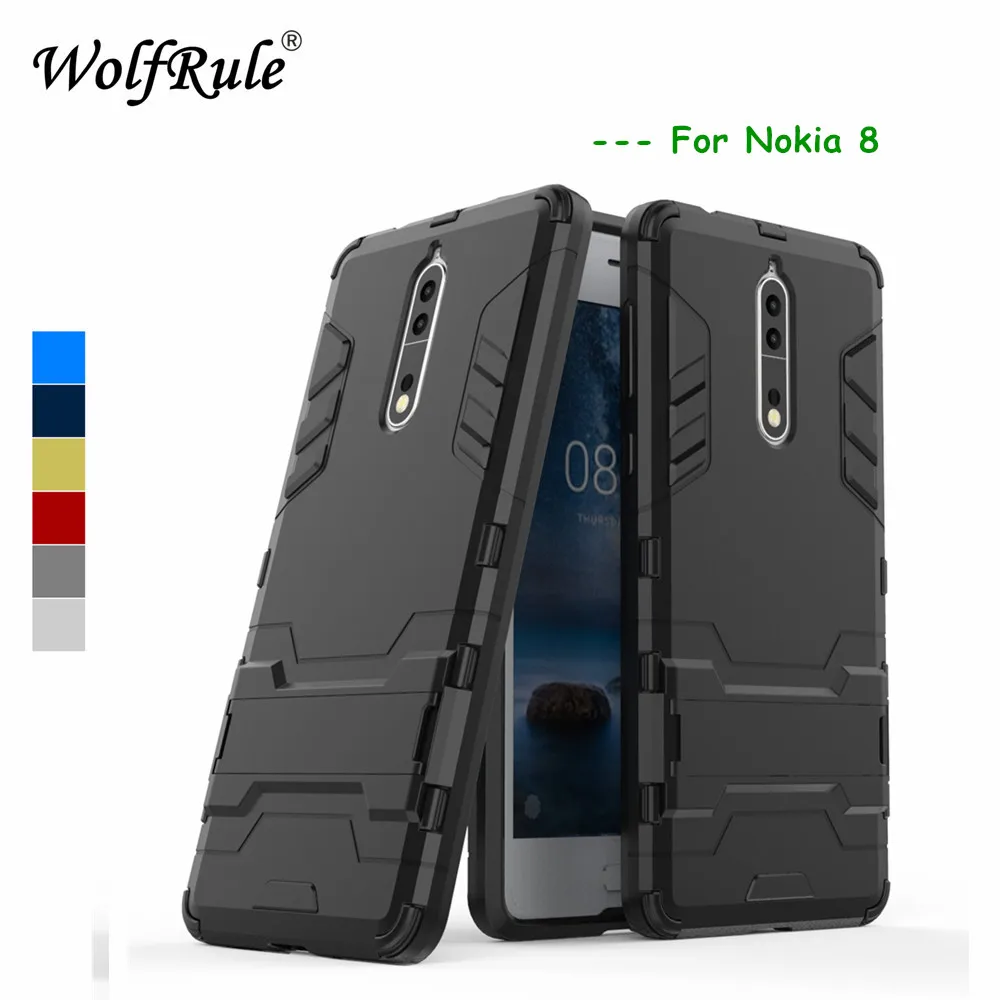 

WolfRule sFor Case Nokia 8 Cover Soft Silicone +Plastic Kickstand Back Case For Nokia 8 Coque For Nokia8 Phone Shell 5.3"