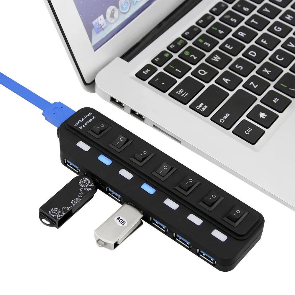 USB 3 0 концентратор 7 портов с кабелем питания и переключателем несколько