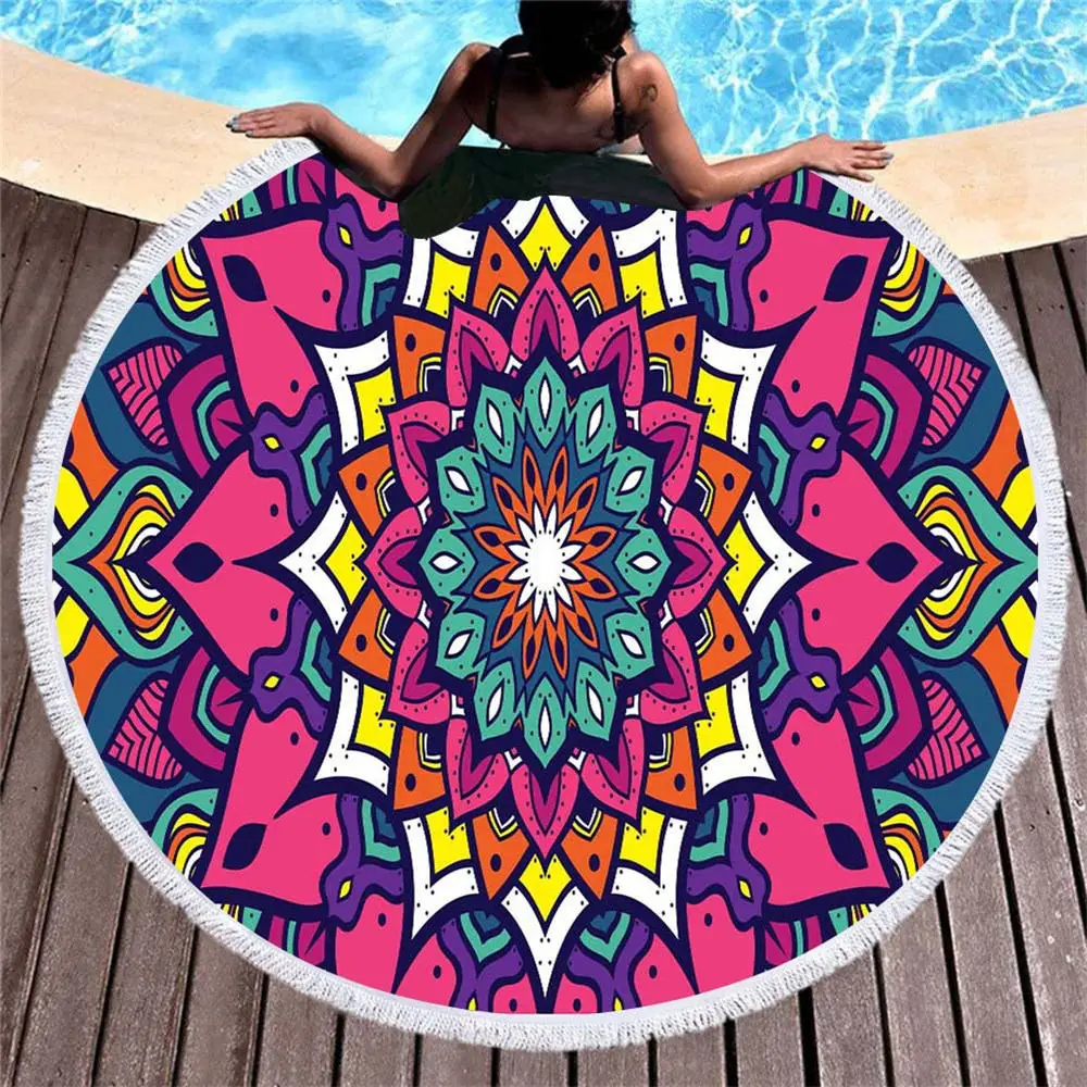 Mandala Geometric Series Microfiber Beach Towel Bohemia Style Round Colorful Swimming Shawl Yoga Mat |