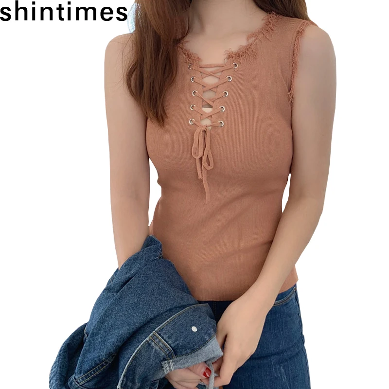 Женский топ бюстье Shintimes белый черный без рукавов с кисточками лето осень