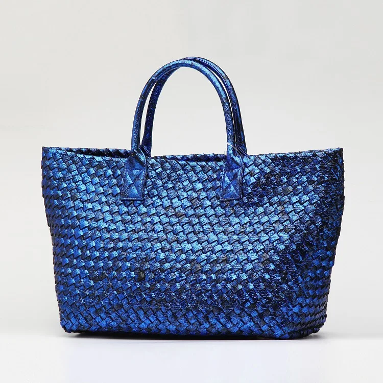 Royal blue OLOEY Новая женская модная змеиная рельефная электро-оптическая цветная сумка ручной работы для покупок Большая вместительная сумка тканая сумка на плечо - Цвет: Royal blue