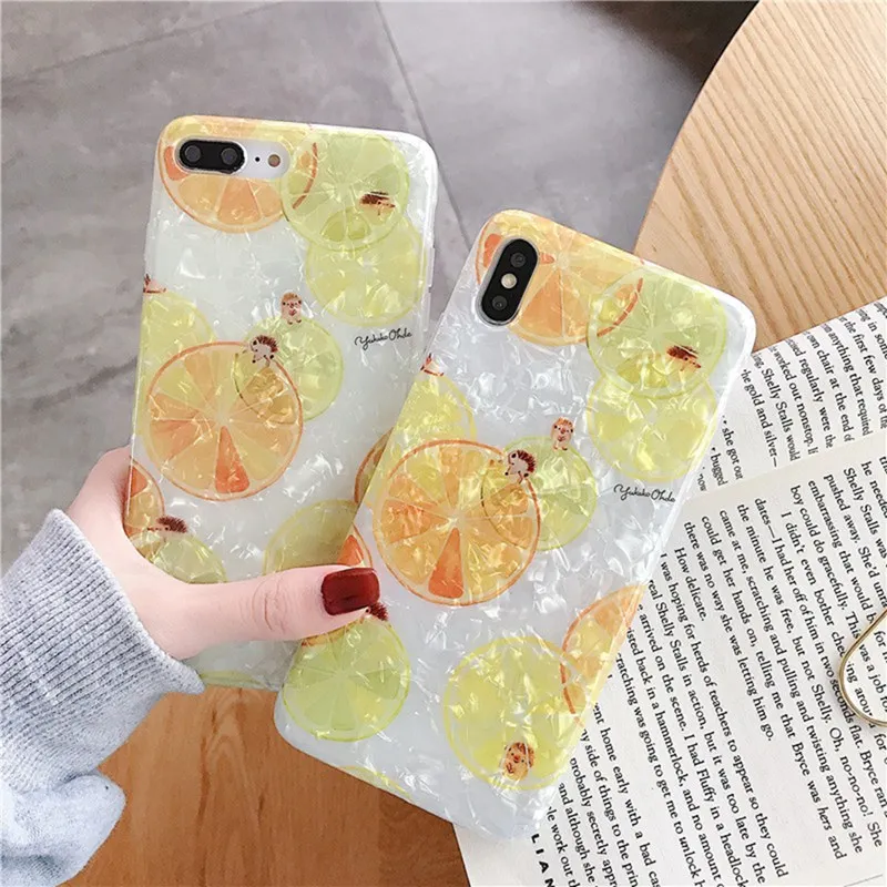 Summer Small Fresh Lemon Shell Ppattern Phone Case for iphone 6 6s 7 8 Plus All-inclusive Anti-fall Soft Cover XS Max XR |
