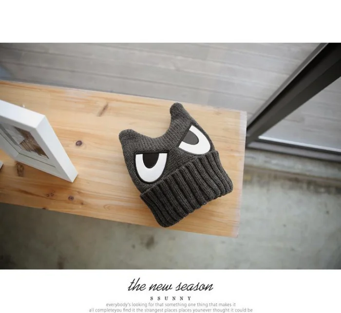 LL285 Unique cute magic design cat ears eyes print beanie thick winter warm woman kintted China hats | Аксессуары для одежды