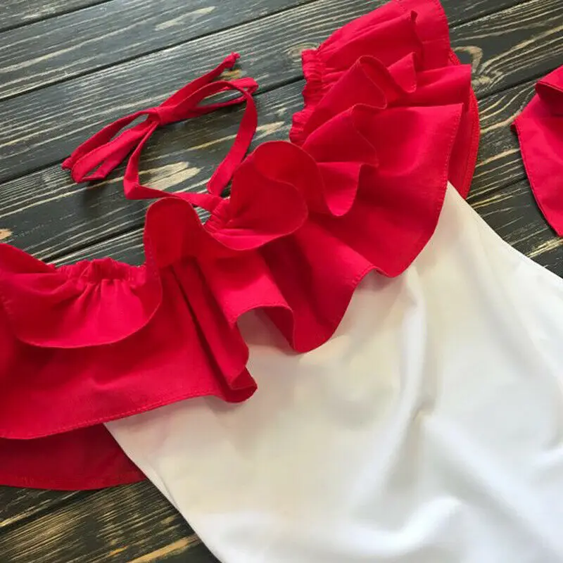 Лидер продаж для маленьких девочек детские купальники с оборками однотонный