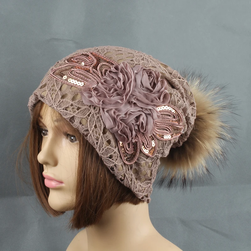 Осенняя шапка бини шапки с помпоном из меха норки шапочки женские модные