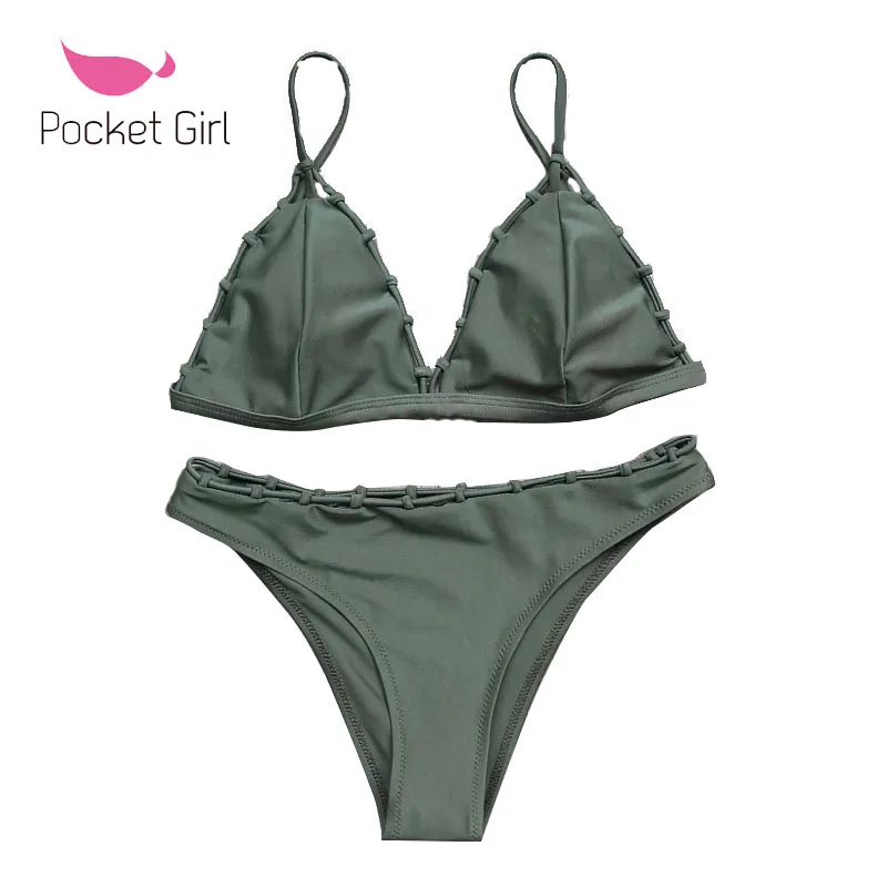 Женское бикини с карманами комплект бандажного пляжная одежда 2018 купальники