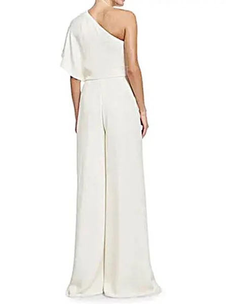 White Long Jumpsuit One Shoulder Short Sleeve Asymmetrical Wide Leg For Women's. | Женская одежда