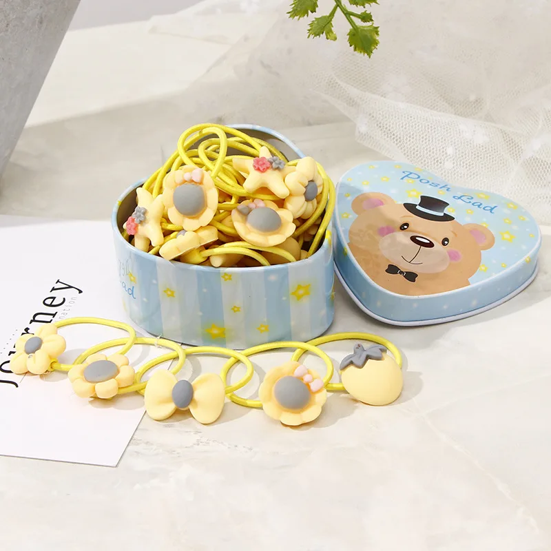 Yellow Bear 20 шт./лот, новинка, подарочная упаковка, милые Мультяшные эластичные резинки для волос для девочек, головные уборы, резинки, резинки, повязки на голову, аксессуары для волос - Цвет: Yellow Bear