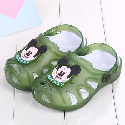 Green Mickey Летняя Детская рубашка для маленьких девочек светодиодные сандалии; туфли в стиле «Принцесса» для маленьких мальчиков мягкие детские плоские сандалии, тапочки пляжные сандалии - Цвет: Green Mickey