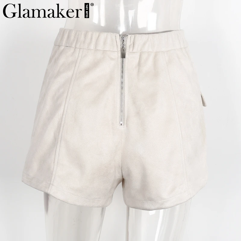 Женские замшевые шорты Glamaker элегантные свободные на молнии с высокой талией и