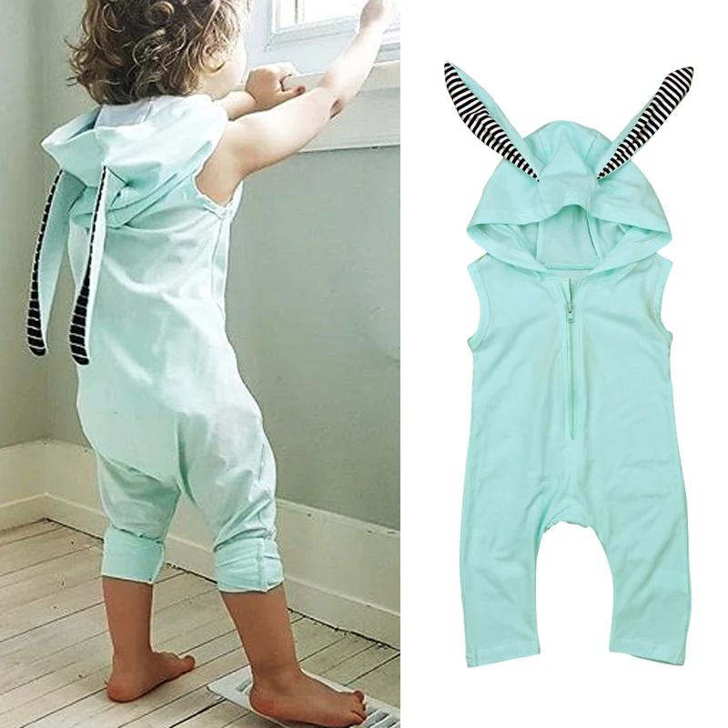 Милые детские комбинезоны с капюшоном и кроличьими ушками для младенцев одежда