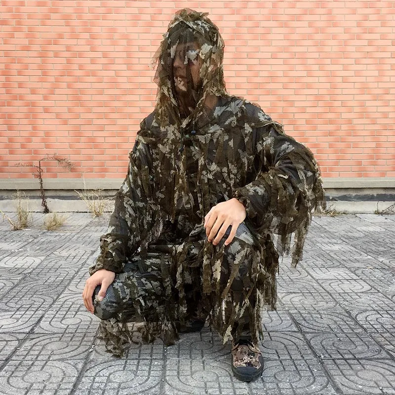 Снайпер спецназ Ghillie костюм Ghilly Yowie стяжка ткань страйкбол Пейнтбол боевой тактический Цифровой Лесной балахон