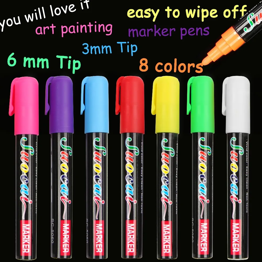 8 color Highlighter Liquid Chalk Marker Pens for School Art Painting 8 Colors Round&Chisel Tip 3mm 6mm free shipping