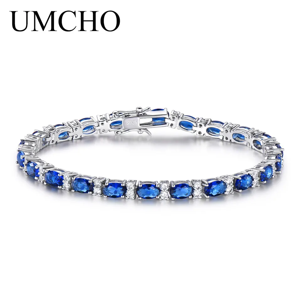 Sapphire UMCHO синий шпинель браслеты для женщин Friendship925 Стерлинговое серебро ювелирные изделия Романтический камень по месяцу рождения Драгоценный Камень Теннисный браслет ювелирные изделия - Цвет камня: Sapphire