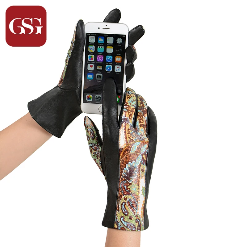 GSG Новые перчатки с сенсорным экраном женские винтажные принтом из натуральной