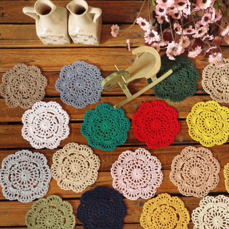 12pcs Retro 10cm Round Crochet Coasters Handmade Table Mat Mori Doilies Cup Pad shooting props Flower Lampshade | Дом и сад