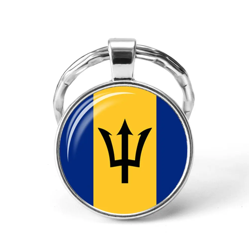 BARBADOS Новейшие металлические наушники Футбол Мировой Кубок брелок Украина/Испания/Израиль/Соединенное Королевство Национальный флаг Стекло брелок с кабошоном - Цвет: BARBADOS