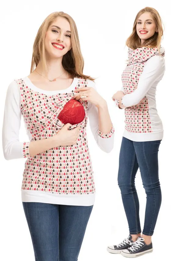 

Multifunctional Printing Splicing Detachable Collar Maternity Nursing Hoodie Pregnant clothes Winter velvet keep warm women tops