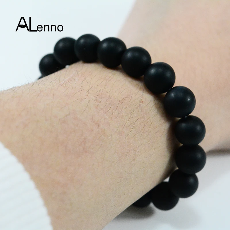 ALenno 10 мм Однотонный черный цвет натуральный скраб Оникс Камень бусина Strand
