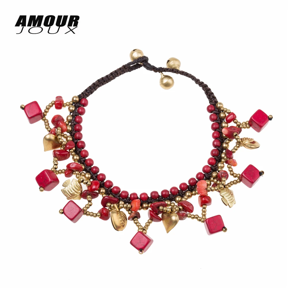 AMOURJOUX Boho ручной работы зеленые камни квадратные очаровательные бусины цепи на