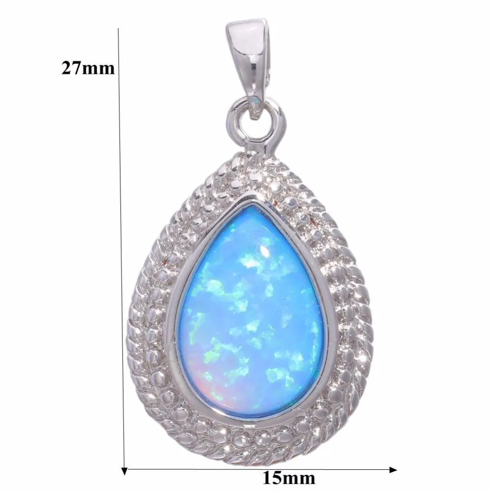 Cinily создан Blue огненный опал Серебро покрытием капли воды для Для женщин Jewelry Кулон без цепь " od6820