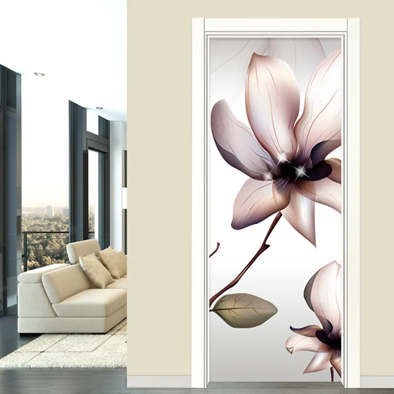 Door Sticker Modern Creative Art 3D Flower Wallpaper Living Room Bedroom Home Decor Wall Decals PVC Self-Adhesive Stickers | Дом и сад