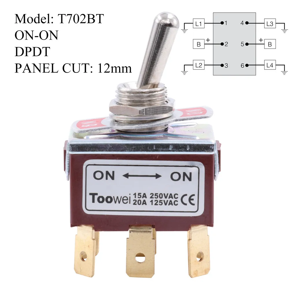 T702BT TOOWEI SPST DPDT тумблер ВКЛ.-ВЫКЛ.-ВКЛ.-ВЫКЛ. Клавишный выключатель питания переменного тока 250 В 15А 125 в 20А - Цвет: T702BT