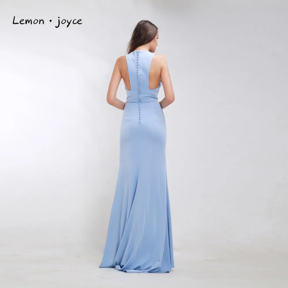 Формальные небесно Голубые Вечерние платья для женщин 2020 с О образным вырезом
