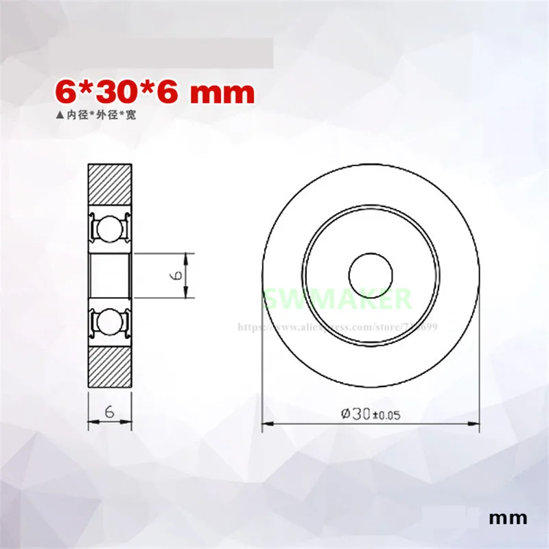 6*30*6mm silent flat wheel rubber polyurethane PU roller bearing pulley for counting machine sorting mechanical drawer | Обустройство