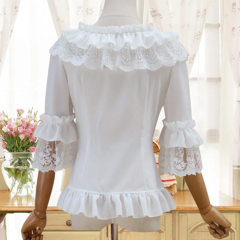 Женская кружевная блузка PYJTRL белая облегающая с рукавом 1/2|women shirts|white lace blouselace blouse