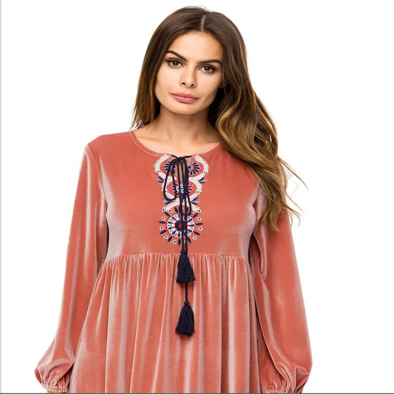 Женское бархатное платье в мусульманском стиле Abayas Свободная Женская одежда